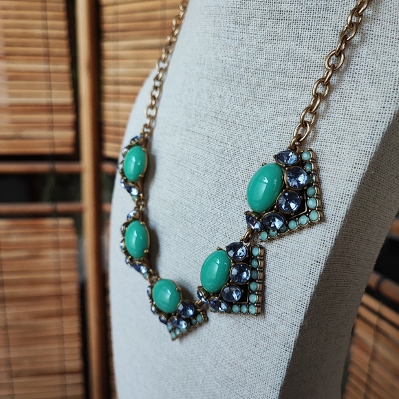 Stella and Dot Rory Jade Jadeite Cabachon Tanzanite Opaline Rhinestone Necklace - Picture 2 of 12